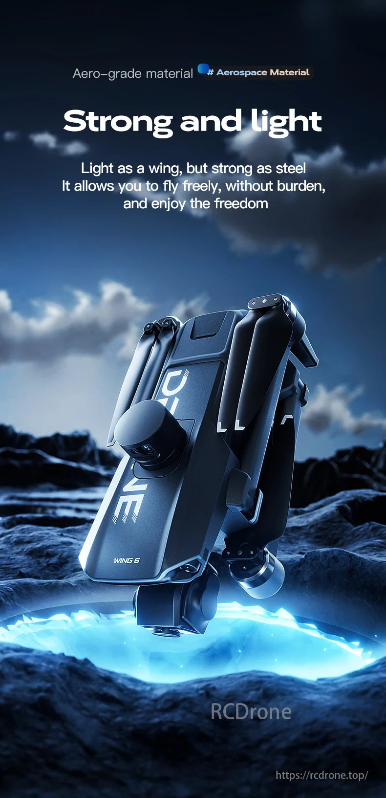 Wing 6 Drone, Aero-grade material, strong and light, allows free flight without burden.