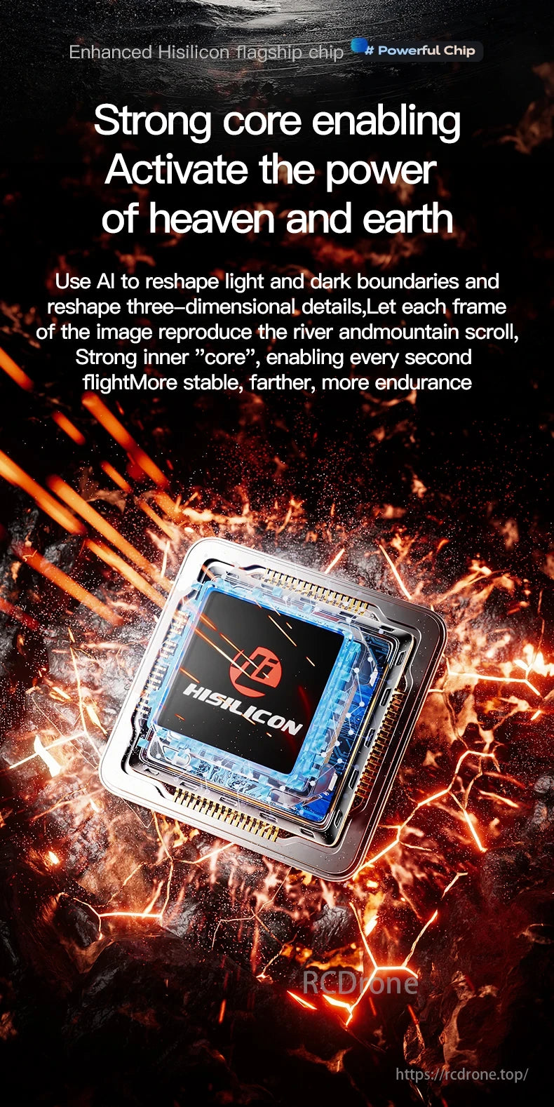 Wing 6 Drone, Hisilicon's advanced chip uses AI to enhance light, dark, and 3D details, offering stable, farther, and more enduring drone performance.