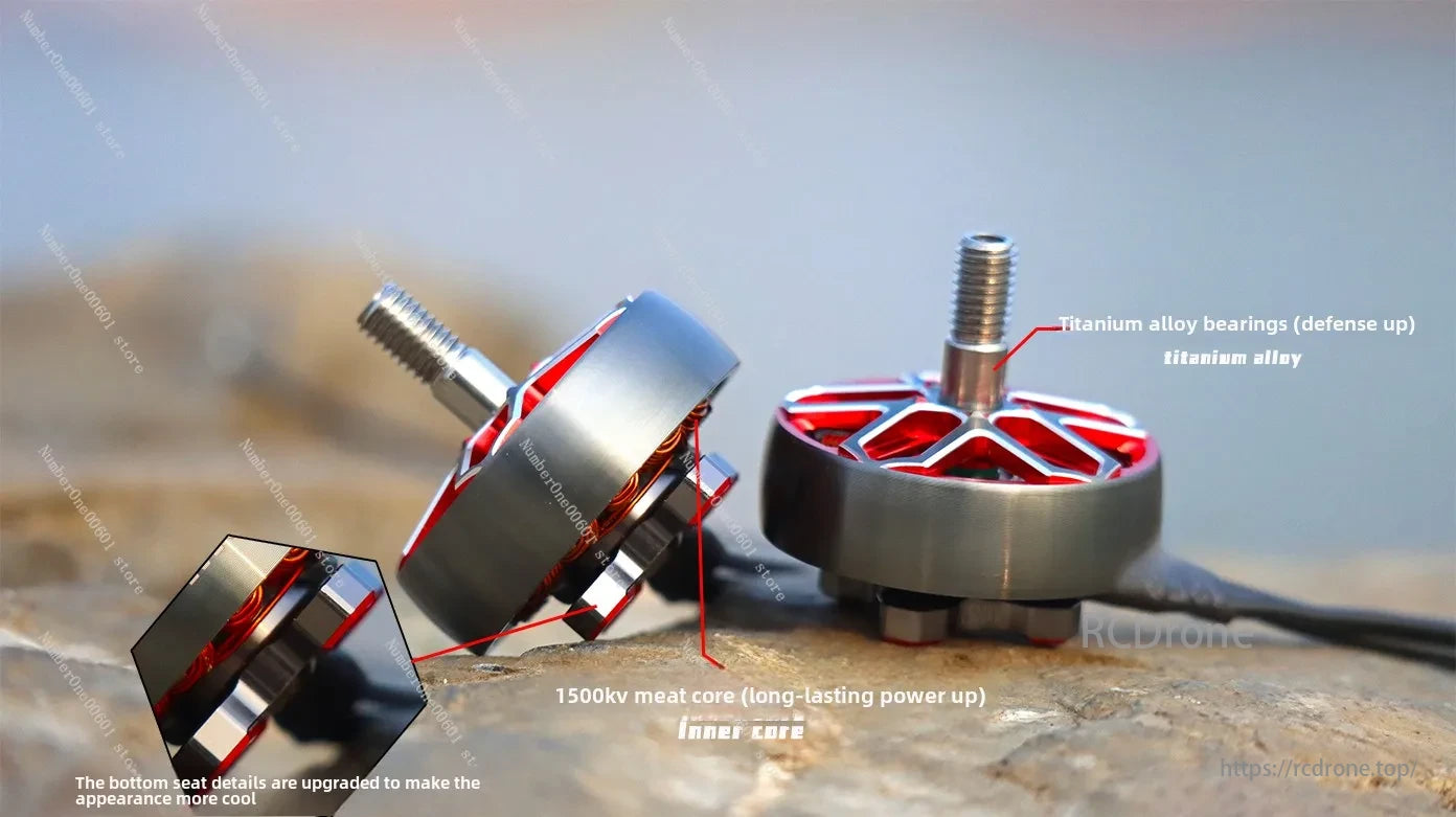 Wing Series 2505.5 1500KV 6S Brushless Motor features titanium bearings, a powerful core, and an upgraded bottom seat.