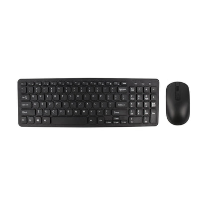 2.4G wireless keyboard and mouse set, black full-size keyboard with matching mouse on white background