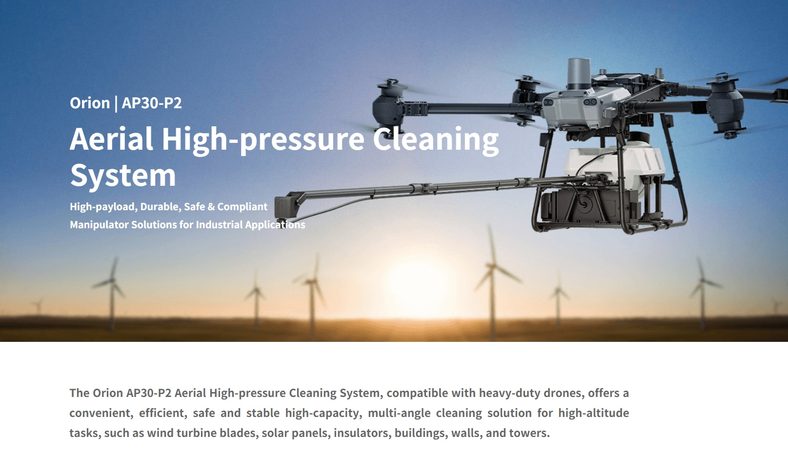 AeroClean P2 Aerial Cleaner, The Orion AP3O-P2 Aerial High-Pressure Cleaning System provides a safe and efficient cleaning solution for high-altitude tasks.