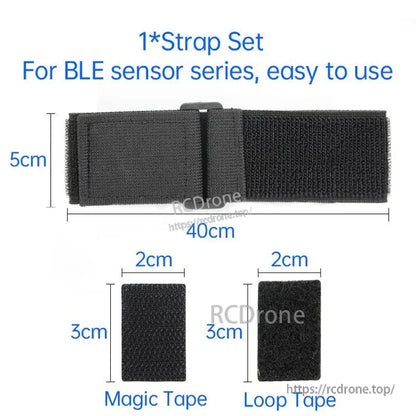 Strap set for BLE sensors, 40cm x 5cm, includes 3cm x 2cm hook and loop tape.
