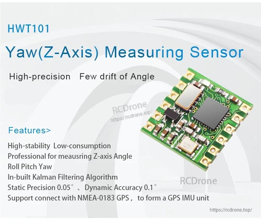 WitMotion HWT101 MEMS Tilt Angle Sensor overview graphic for yaw (Z-axis) measurement and key features
