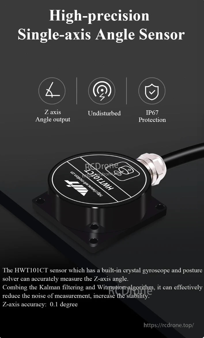 WitMotion HWT101CT Inclinometer, The HWT101CT is a high-precision, single-axis angle sensor with 0.1-degree accuracy, offering stable, noise-free Z-axis output using advanced gyroscope and filtering technology.