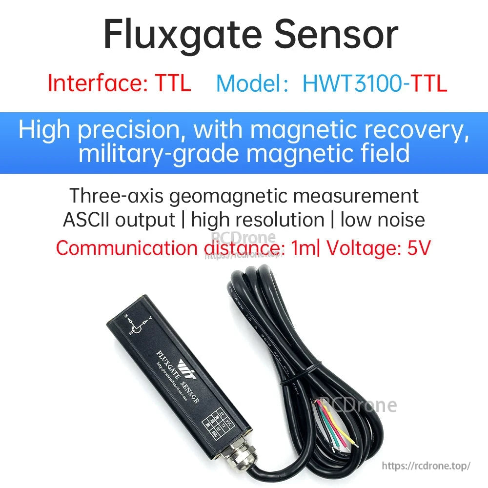 Fluxgate sensor interface TTL graphic for model HWT3100-TTL with specs and product photo