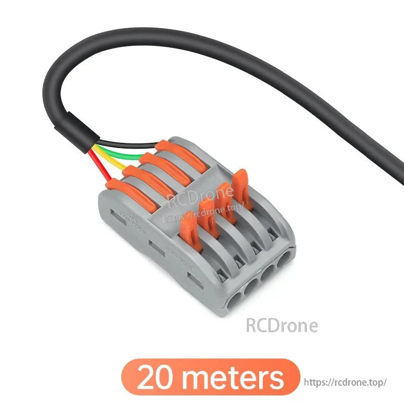 WitMotion HWT905 AHRS with IP67 rating, RS232/RS485/CAN interfaces, 0.2–200 Hz, 20m cable, gray housing, orange clamps, multicolored wires.