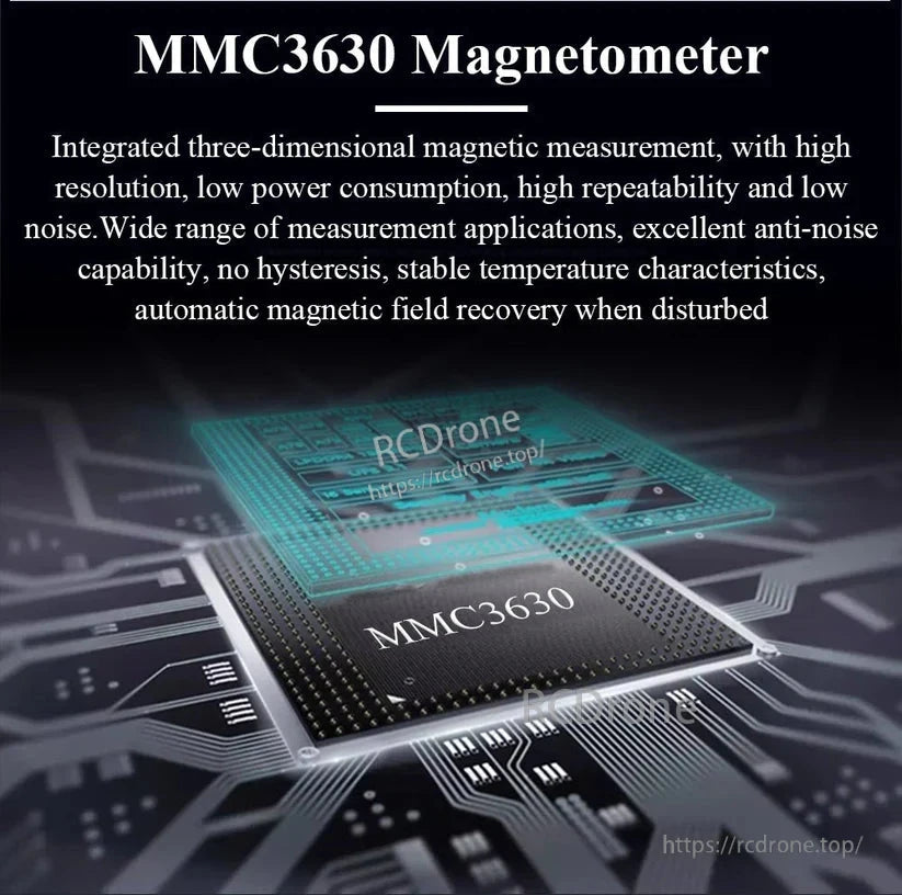 The MMC3630 Magnetometer provides high-resolution, low-power, low-noise 3D magnetic measurements with anti-noise features, no hysteresis, stable temperature performance, and automatic recovery.
