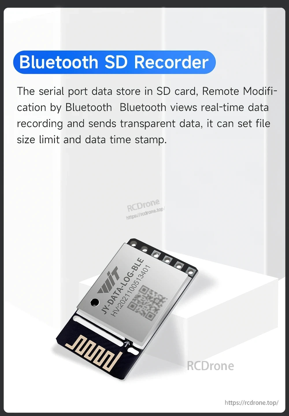 Bluetooth SD recorder overview for JY-DATA-LOG-BLE with BLE5.0 remote settings and real-time data viewing