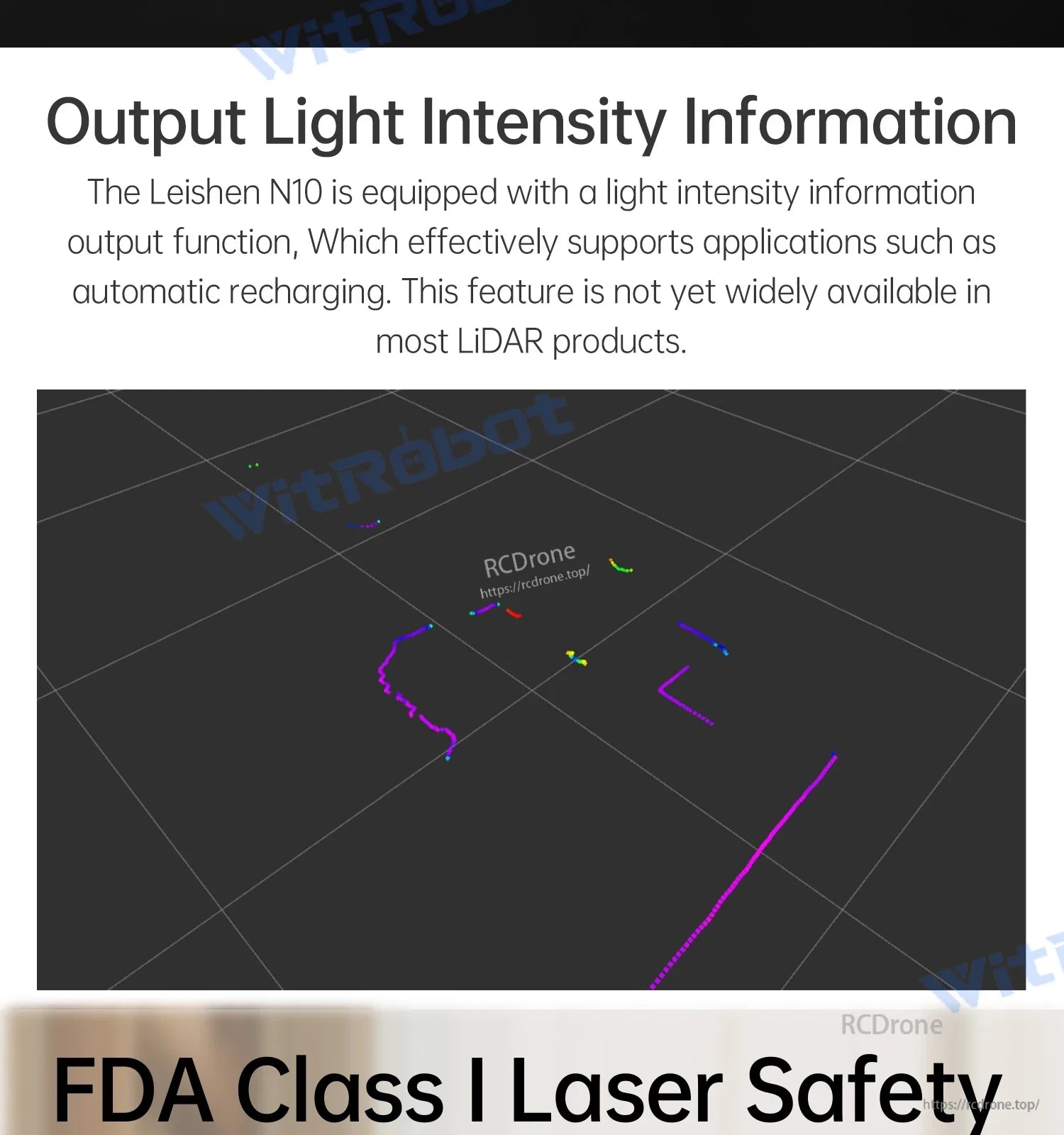 Leishen N10 LiDAR sensor output light intensity data for mapping and obstacle detection