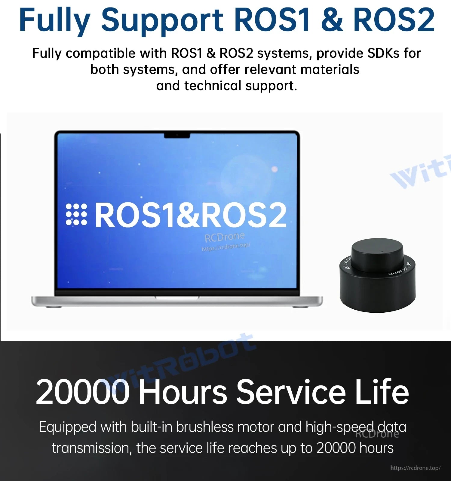 WitMotion Leishen N10 LiDAR sensor with ROS1 and ROS2 compatibility and 20000-hour life
