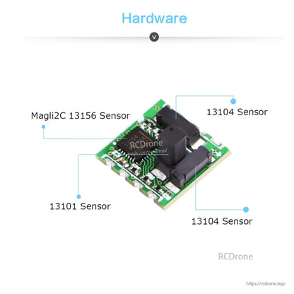 RM3100 module hardware diagram with labeled sensors PNI13156, 13101 and 13104