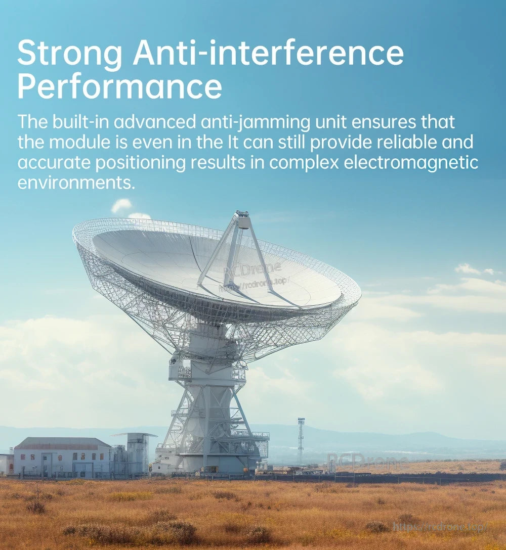 WitMotion WTRTK-982 anti-interference performance graphic with satellite dish background