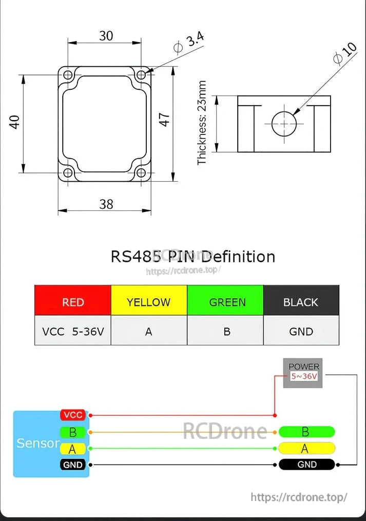 WitMotion SINAT-485 雙軸傾角儀數位角度感測器，RS485，0.2°精度，IP68防水，5–36V，0.0055°/LSB