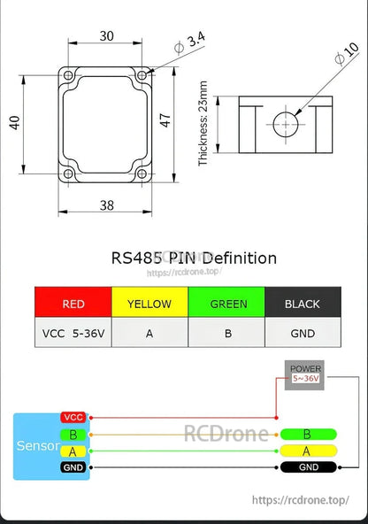 WitMotion SINAT-485 雙軸傾角儀數位角度感測器，RS485，0.2°精度，IP68防水，5–36V，0.0055°/LSB