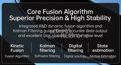 The Core Fusion Algorithm enhances precision and stability through kinetic fusion, Kalman and digital filtering, and state estimation for accurate, low-noise output.