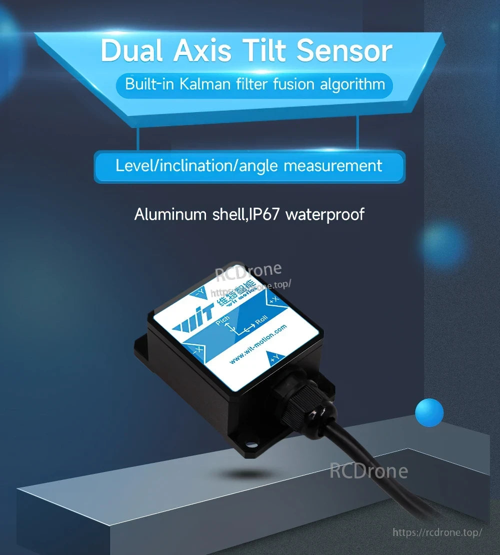 WitMotion SINDT Dual-Axis AHRS tilt sensor with Kalman fusion, level/inclination measurement, IP67 housing
