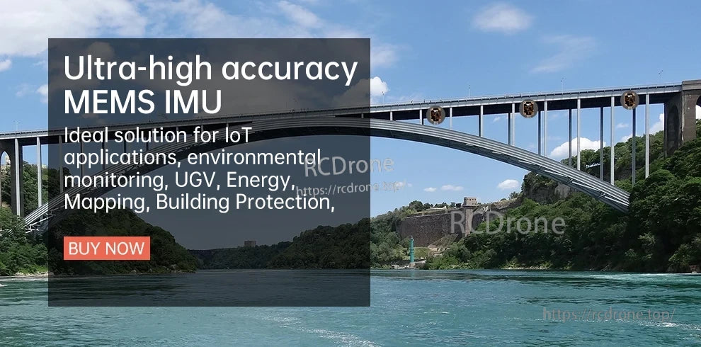 Banner highlighting ultra-high accuracy MEMS IMU for IoT monitoring, mapping, and building protection uses