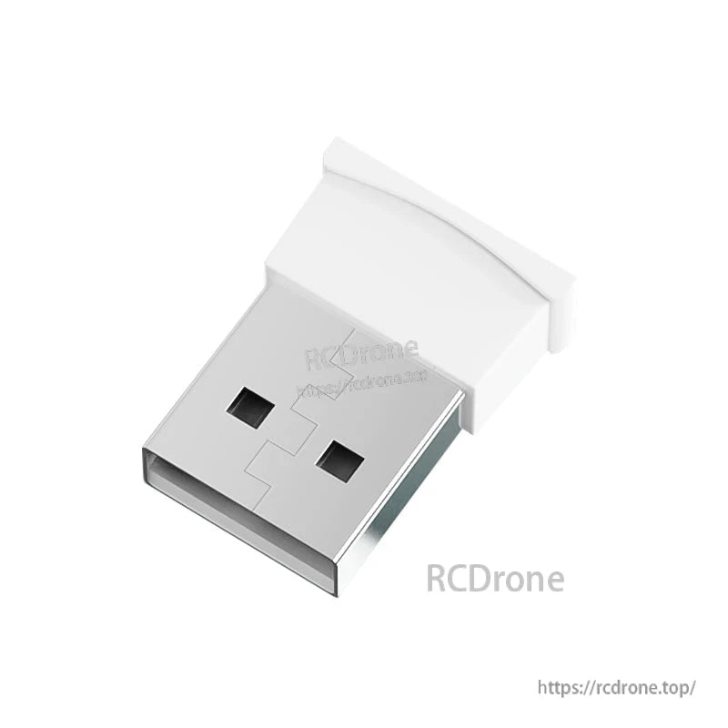 USB-A connector close-up of the Bluetooth HID adapter dongle with white cap attached