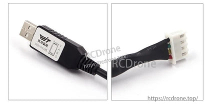 Two-angle close-up: USB‑A adapter body and 4‑pin connector with colored wires under heat shrink