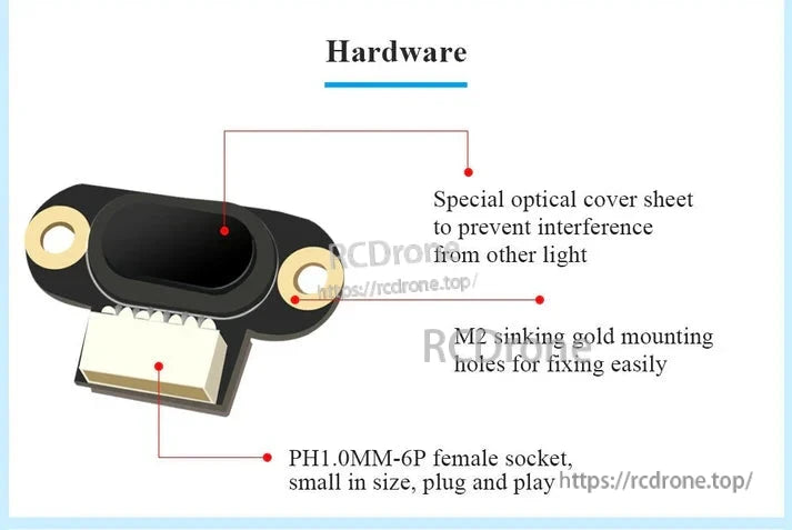 WitMotion WT-VL53L0 Laser Distance Sensor, Laser sensor with optical cover, M2 mounting holes, and PH1.0MM-6P socket