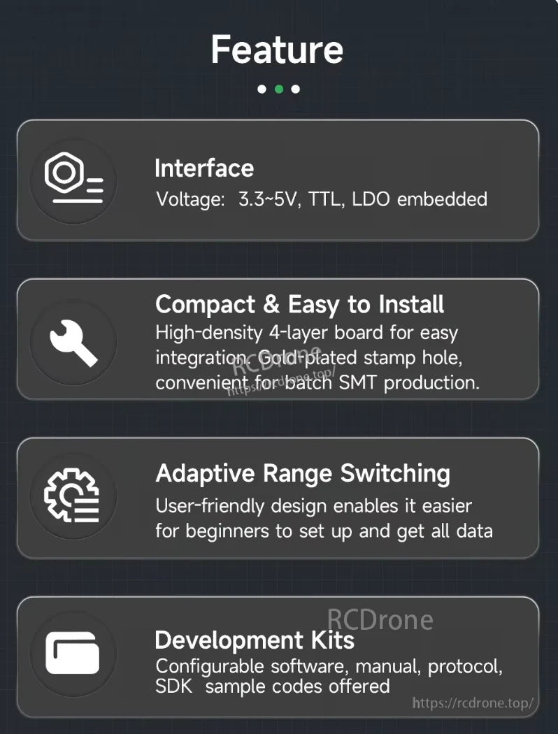 WitMotion WT1-IMU Dual-Axis Angle Sensor, Interface: 3.3~5V TTL with LDO. Compact, high-density 4-layer board. Adaptive range switching. Development kits include software, manual, SDK, and samples.