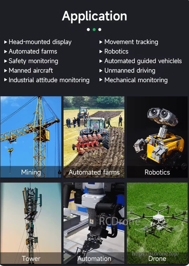 WitMotion WT1-IMU Dual-Axis Angle Sensor, IMU sensors are used in mining, farming, robotics, towers, automation, drones, tracking, and monitoring.