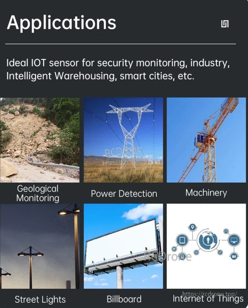 WitMotion WT301 IoT Sensor, IoT sensor used for security, industry, warehousing, cities, geology, power, machinery, street lights, billboards, and IoT networks.