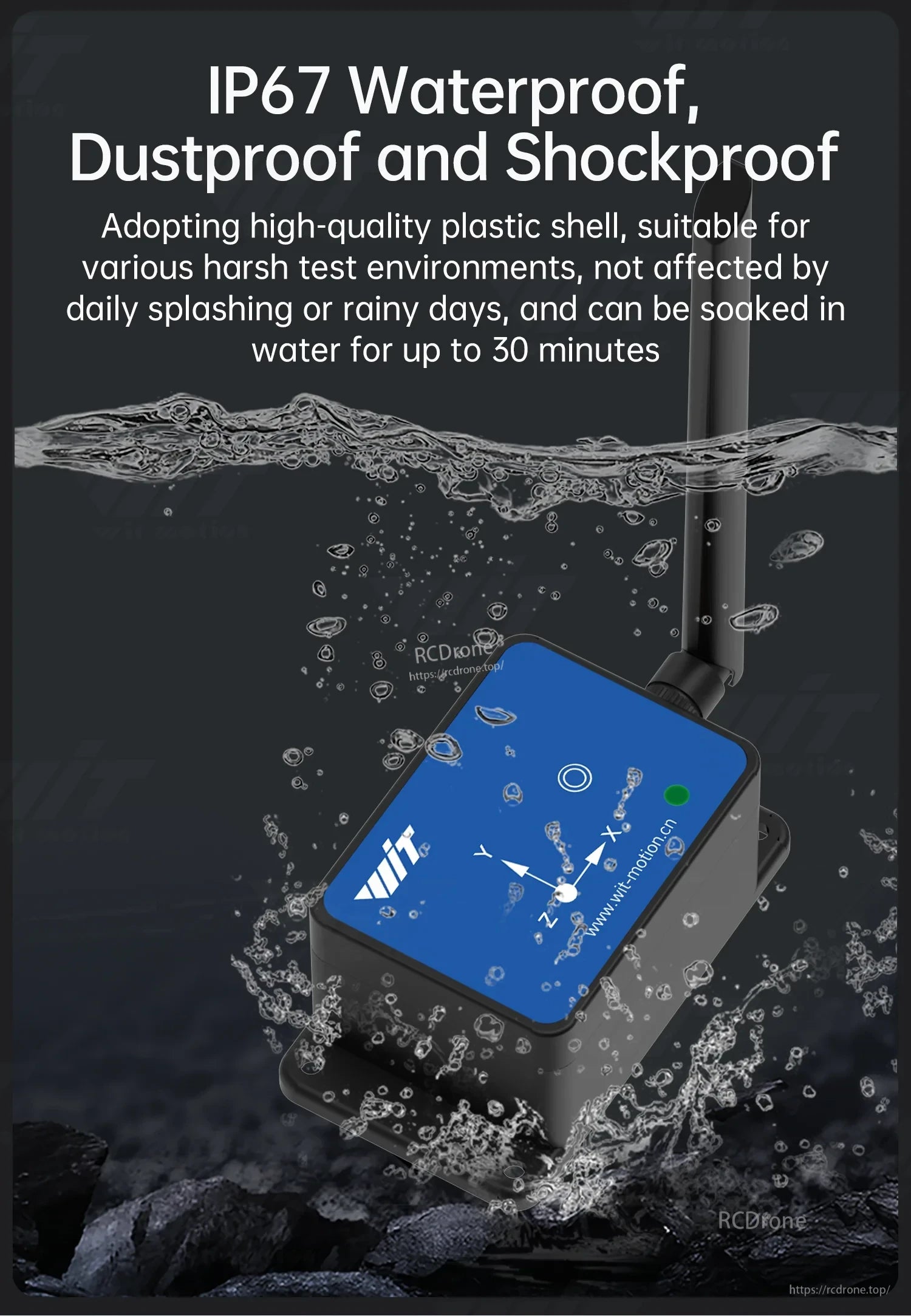 IP67 waterproof, dustproof, shockproof enclosure for the tilt/vibration sensor, suitable for harsh environments