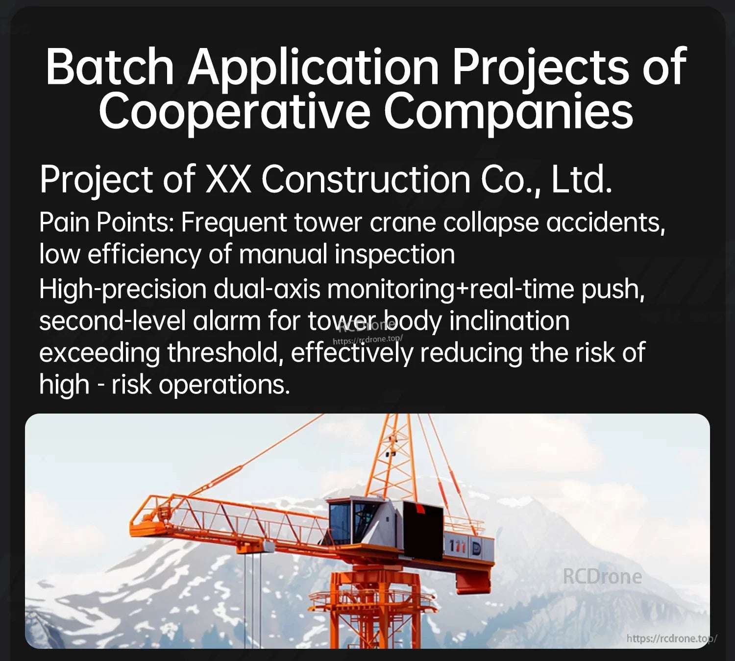 Customer project example: construction site tower crane monitoring with real-time inclination alerts