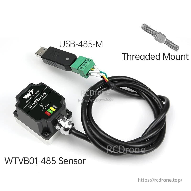 WTVB01-485 sensor with USB-485-M adapter, cable and threaded mount hardware