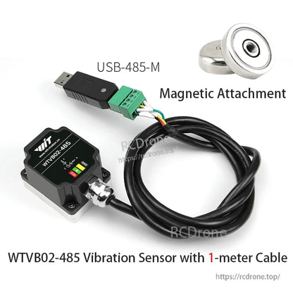 WTVB02-485 vibration sensor with 1 m cable, USB-485-M adapter and magnetic attachment