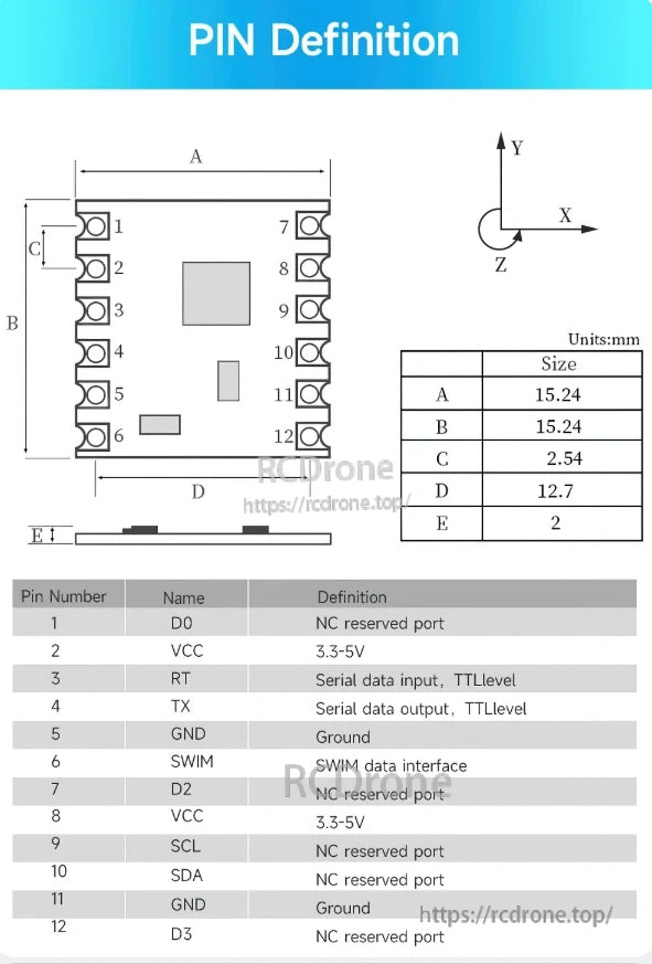The WitMotion WT61 IMU has a 12-pin layout with various ports and size details in millimeters.