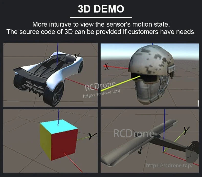 WitMotion WT61C High-Accuracy Accelerometer Sensor, 3D demo shows sensor motion state. Source code available for visualization.