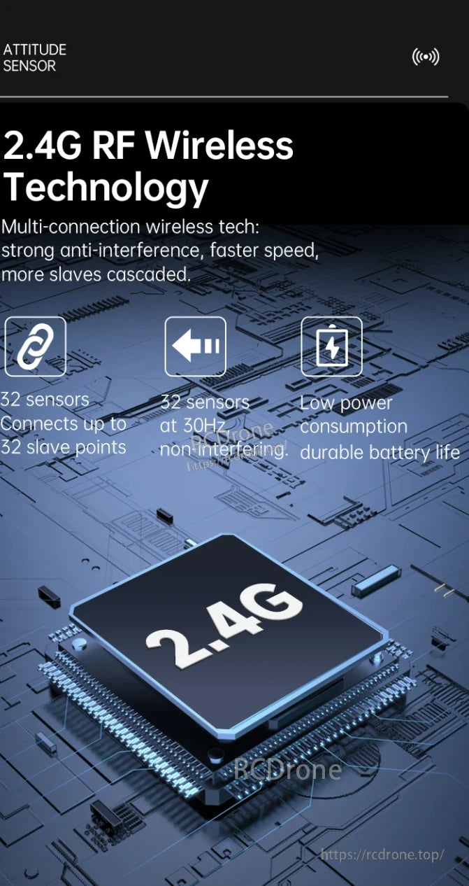 WitMotion WT9011DCL-IMU, 2.4G RF wireless technology offers multi-connection, anti-interference, fast speed, 32 sensors, 30Hz, low power consumption, and long battery life.