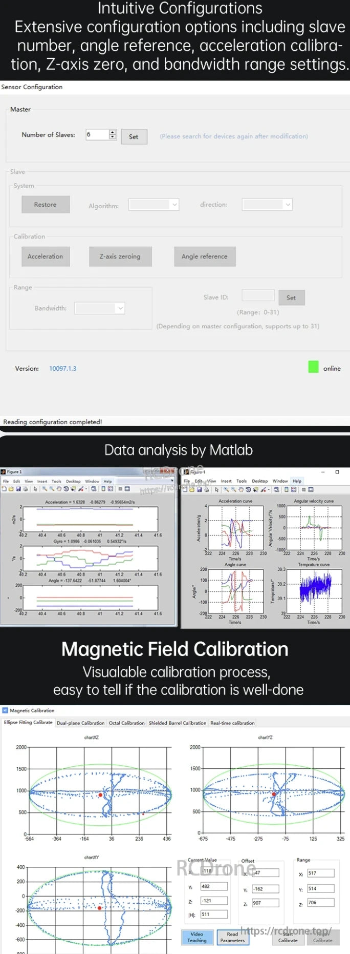 The WitMotion WT9011DCL-IMU provides easy setup, MATLAB analysis, magnetic calibration, sensor tuning, and real-time adjustments for precise motion tracking.