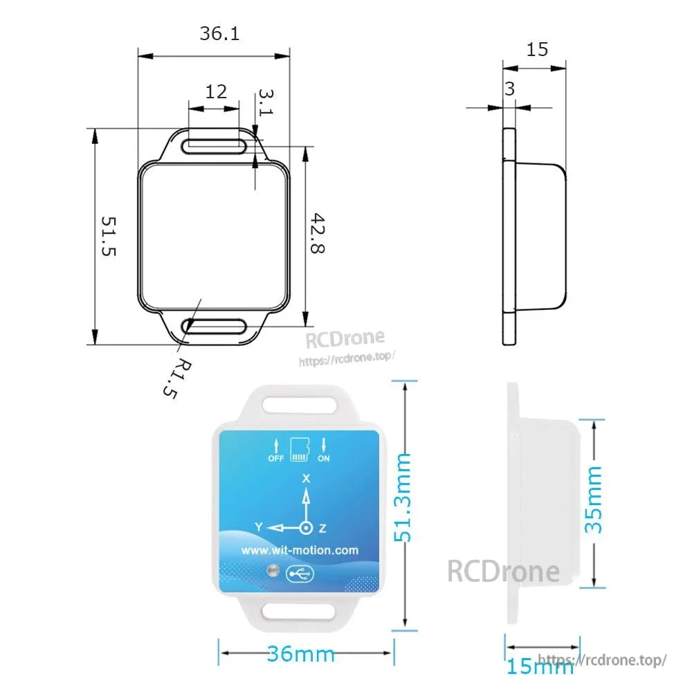 The WitMotion WT901SDCL is a compact 9-axis accelerometer data logger with MPU9250, 16 GB SD, RTC, and 0.1–200 Hz sampling.