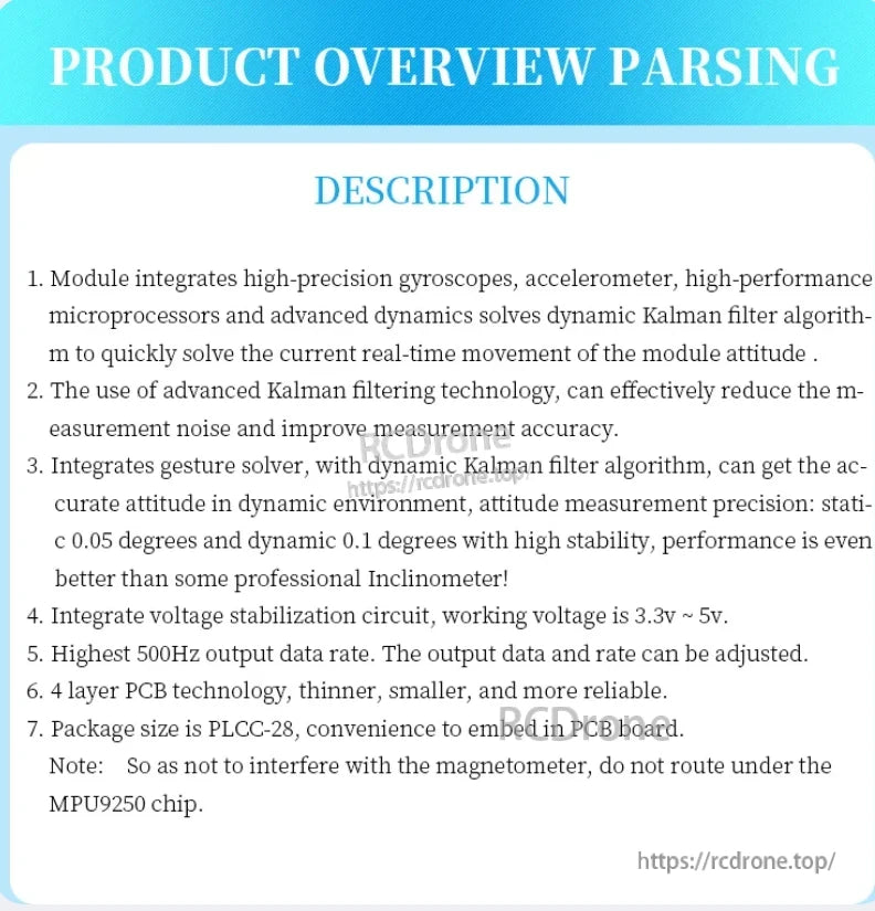 WitMotion WT931 9-Axis Attitude Sensor, The WitMotion WT931 9-axis sensor offers precise attitude measurement with a 500Hz data rate, Kalman filter, 4-layer PCB, PLCC-28 package, and 3.3V–5V voltage stabilization.