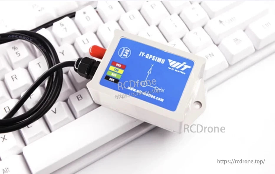 The JY-GPSIMU is a 10-axis GPS-IMU module with accelerometer, gyroscope, magnetometer, barometer, and AHRS, supporting BDS+GPS navigation at 0.2–200 Hz via UART/I²C.