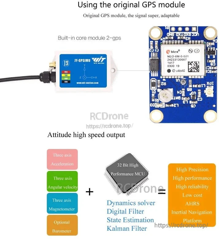 The WitMotion WTGAHRS10-Axis AHRS provides reliable, low-cost inertial navigation with GPS, high-speed attitude output, 32-bit MCU, integrated sensors, digital and Kalman filters.