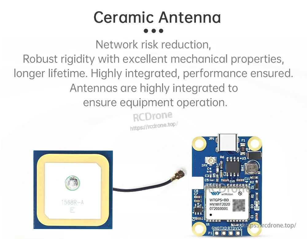 Ceramic antenna option with patch antenna and lead for compact GNSS installations