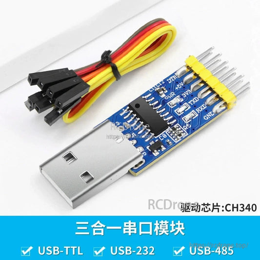 WitMotion WTGPS, USB serial module with CH340 chip, supporting TTL, 232, and 485 protocols, featuring multi-colored wires.