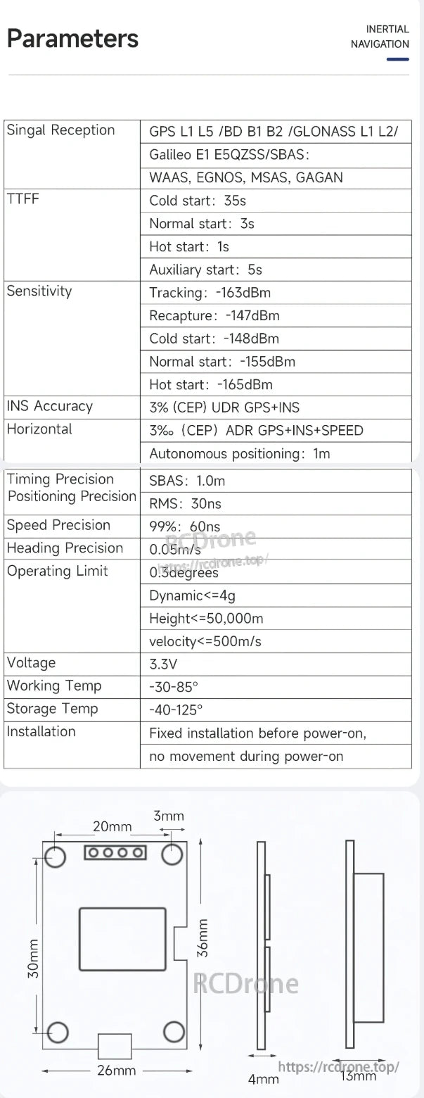 WitMotion WTGPS supports multi-GNSS, 3% CEP accuracy with INS, operates -30°C to 85°C, and has fast TTFF for cold, normal, and hot starts.
