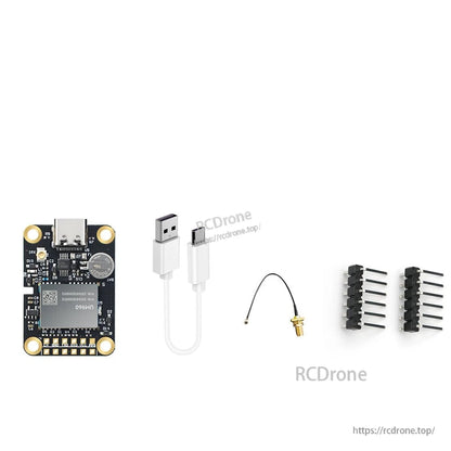 WTRTK-982 RTK GNSS module board with Type-C cable, SMA antenna lead, and included pin headers