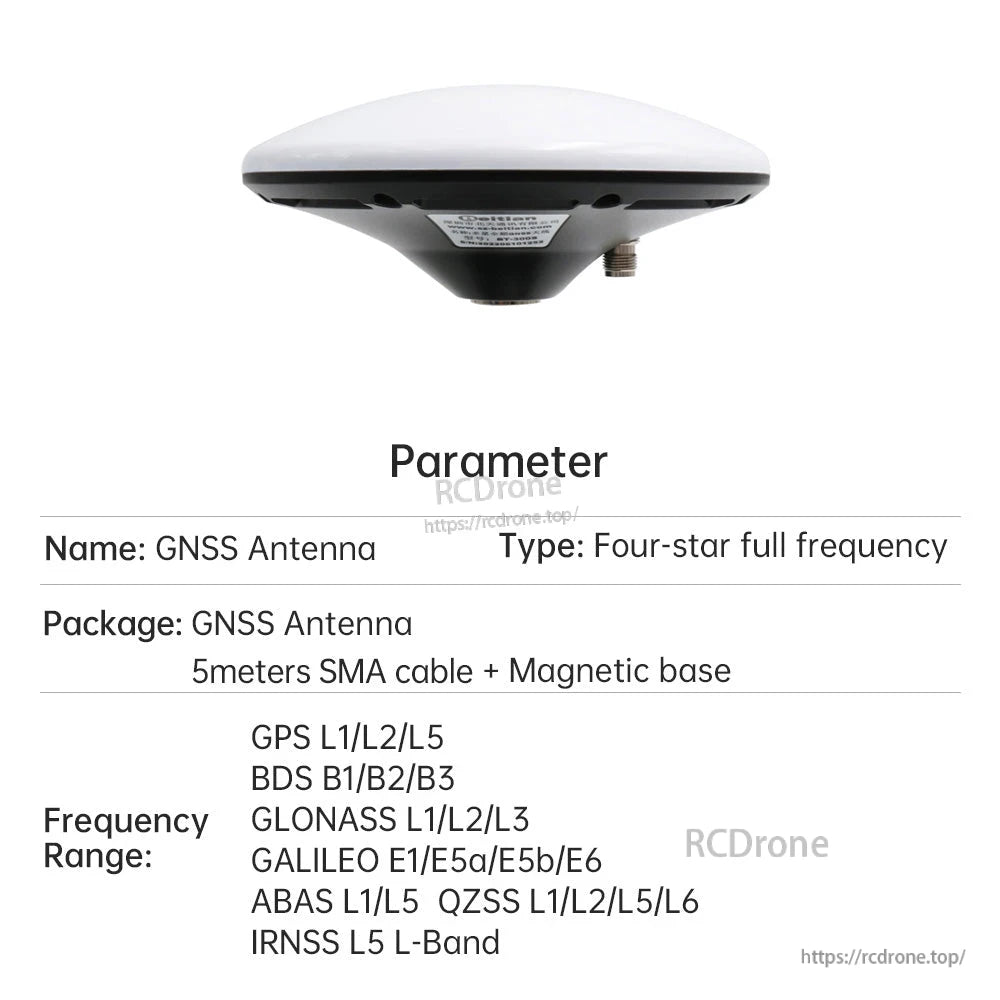 GNSS antenna with 5-meter SMA cable and magnetic base for multi-band satellite navigation