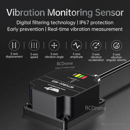 The WitMotion WTVB01-485 vibration sensor provides 3-axis measurements and features digital filtering, IP67 protection, real-time monitoring, and an RS485 interface for industrial applications.