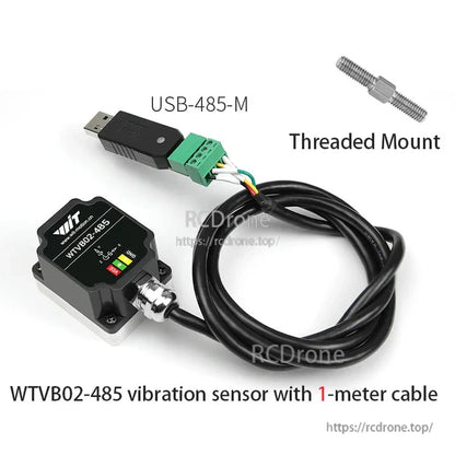 WitMotion WTVB02-485 RS485 3-Axis Vibration Sensor, Vibration sensor with USB-485 cable, threaded mount, 1m length, IP68, 1-200 Hz, 5-36 V, digital filtering.