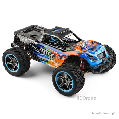 Wltoys 104019 1/10 2.4GHz 4WD Brushless RC Car, High-speed off-road RC monster truck, 55 km/h, 4WD brushless, black and blue design.