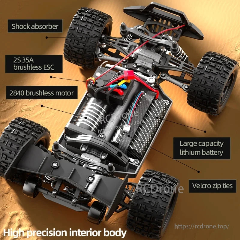 Wltoys 18101 PRO Rc Car, Wltoys 18101 Pro RC Car features LED lights, 80m range, and speeds up to 28km/h with brushless ESC and motor.