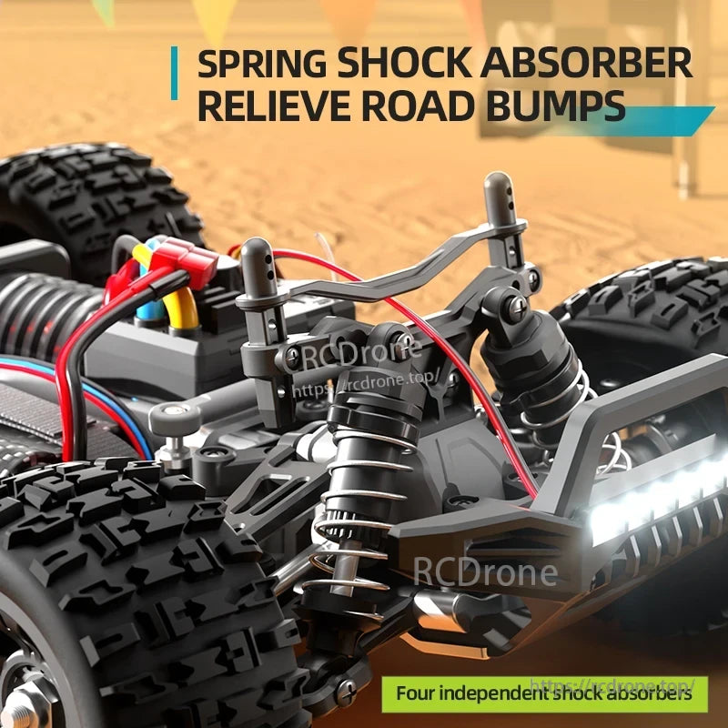 Wltoys 18101 PRO Rc Car, Spring shock absorbers reduce road bumps; four independent units improve off-road stability and performance.