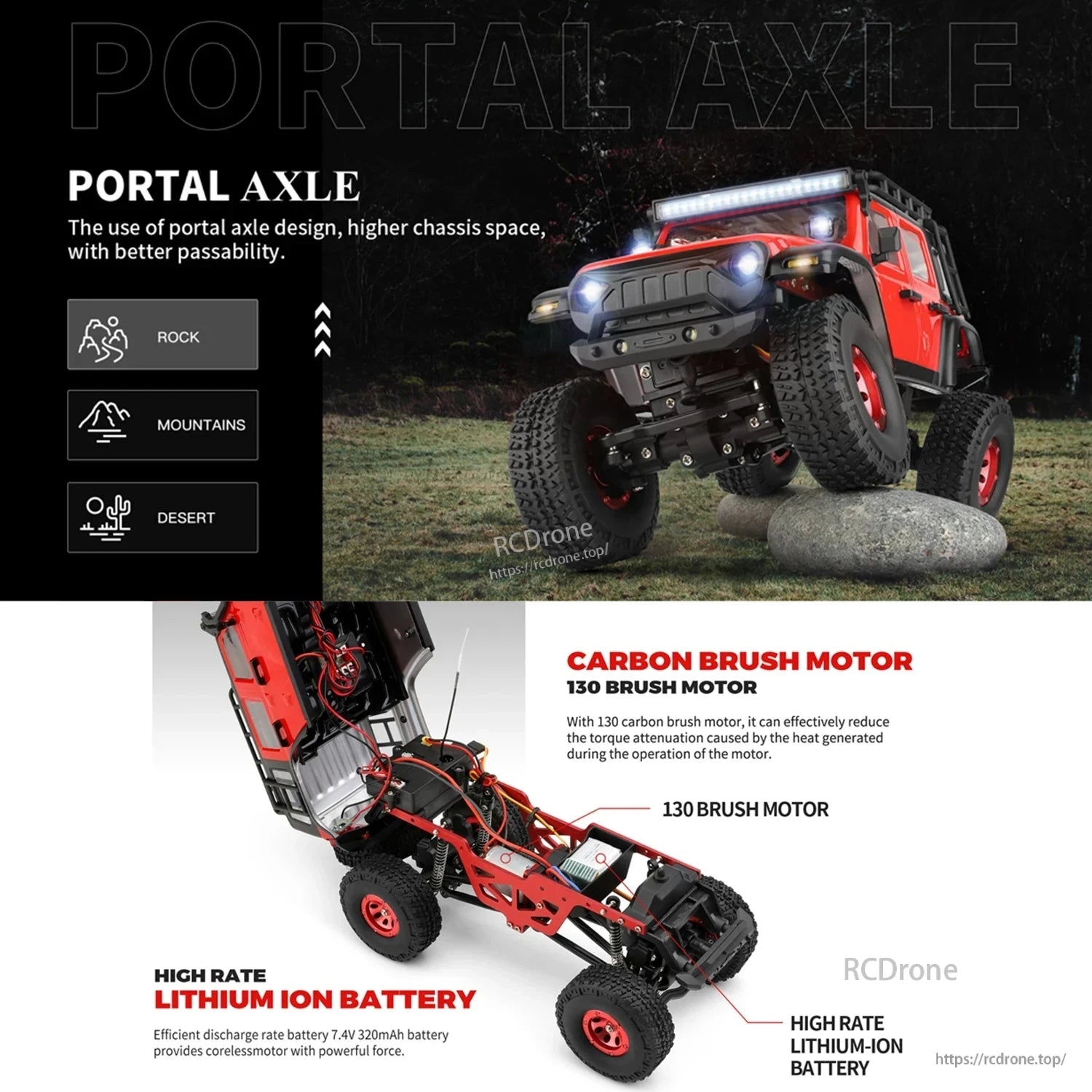 The Wltoys 2428 has a portal axee design for better passability and a high-rate motor with efficient discharge rate lithium-ion battery.